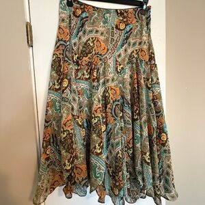 Bohemian Newsworthy Paisley Print Flowy Midi Skirt – Size L